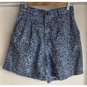Vintage D.A.X. Women's Cotton Floral Shorts Blue Size 12 USA Made High Waisted